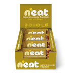 A display box of N'eat Natural Energy Flapjacks, Oats with Banana flavor, containing individually wrapped flapjacks