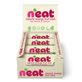 A display box of N'eat Natural Energy Fruit Bars, Red Berries & Quinoa containing individually wrapped bars