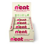 A display box of N'eat Natural Energy Fruit Bars, Red Berries & Quinoa containing individually wrapped bars