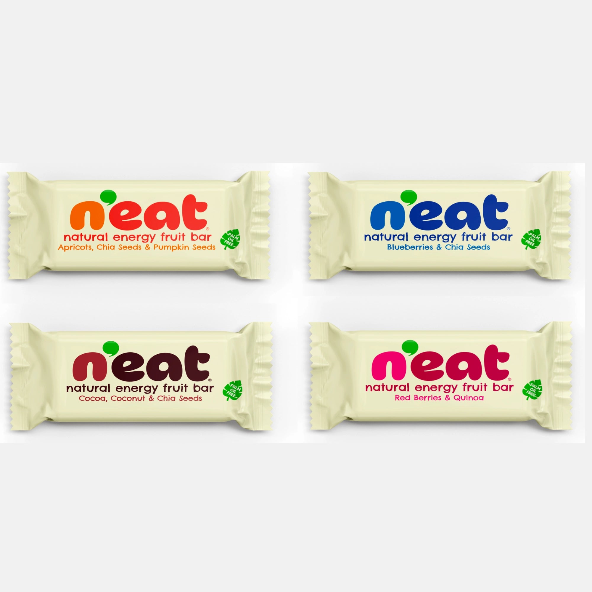 Individually wrapped N'eat Natural Energy fruit bars - all 4 flavours