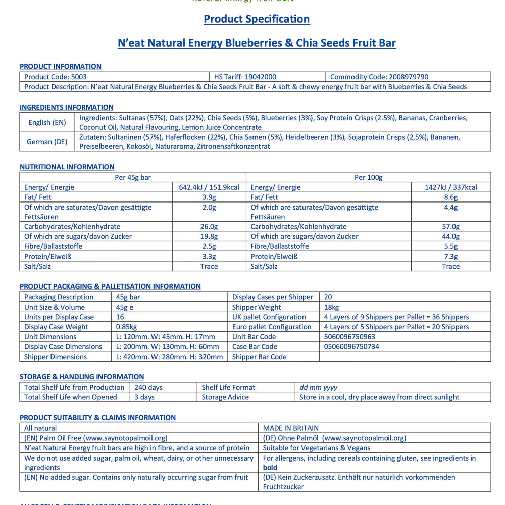 
                  
                    N'eat Blueberries & Chia Seeds Natural Energy Bars (16x45g)
                  
                